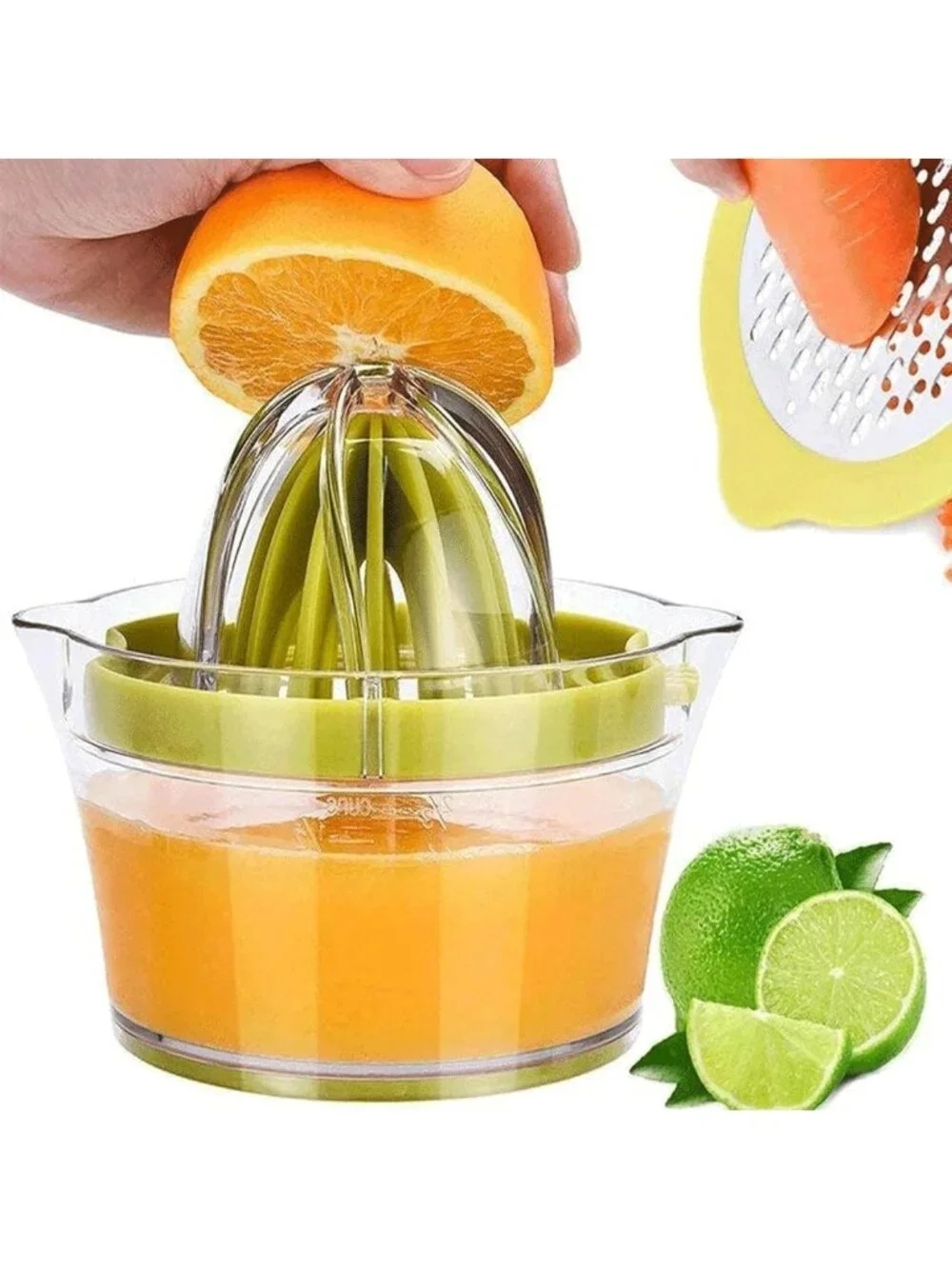 Citrus Juicer Manual Hand Squeezer with Measuring Cup & Grater, 12oz, Green